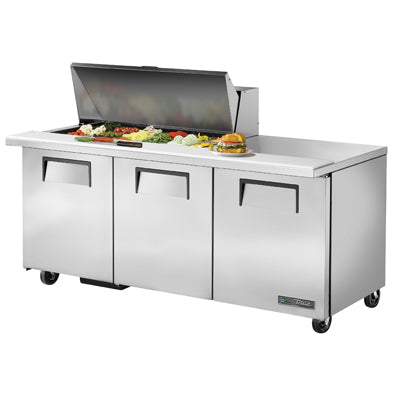 True Manufacturing, TSSU-72-18M-B-HC, Refrigerated Counter, Mega Top Sandwich / Salad Unit, 115V, 3 Doors, Made In USA