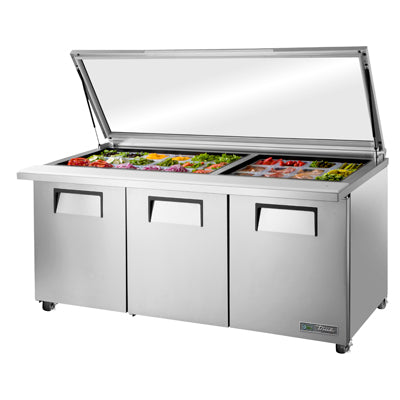 True Manufacturing, TSSU-72-30M-B-ST-FGLID-HC, Refrigerated Counter, Mega Top Sandwich / Salad Unit
