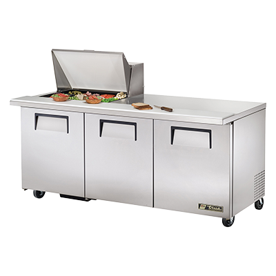 True Manufacturing, TSSU-72-12M-B-HC, Refrigerated Counter, Mega Top Sandwich / Salad Unit, 115V, 3 Doors, Made In USA